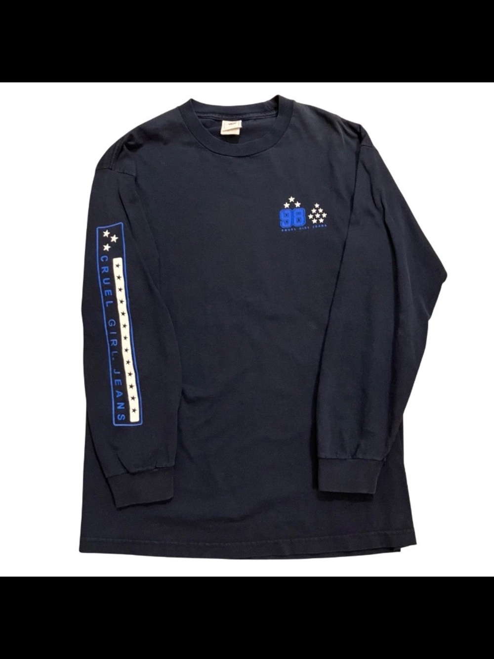 Cruel Girl Jeans XL Y2K Navy Long Sleeve Graphic Shirt 98 Logo Top